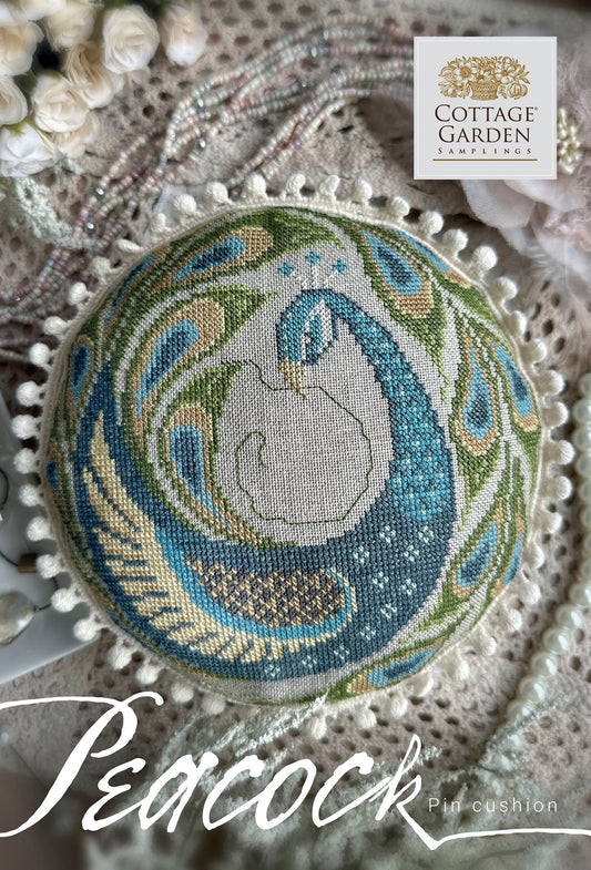 Cottage Garden Samplings - Peacock Pin Cushion - Cross Stitch Pattern