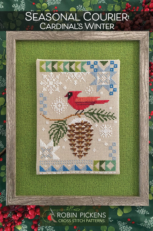 Robin Pickens - Cardinal's Winter Seasonal Courier - Cross Stitch Pattern